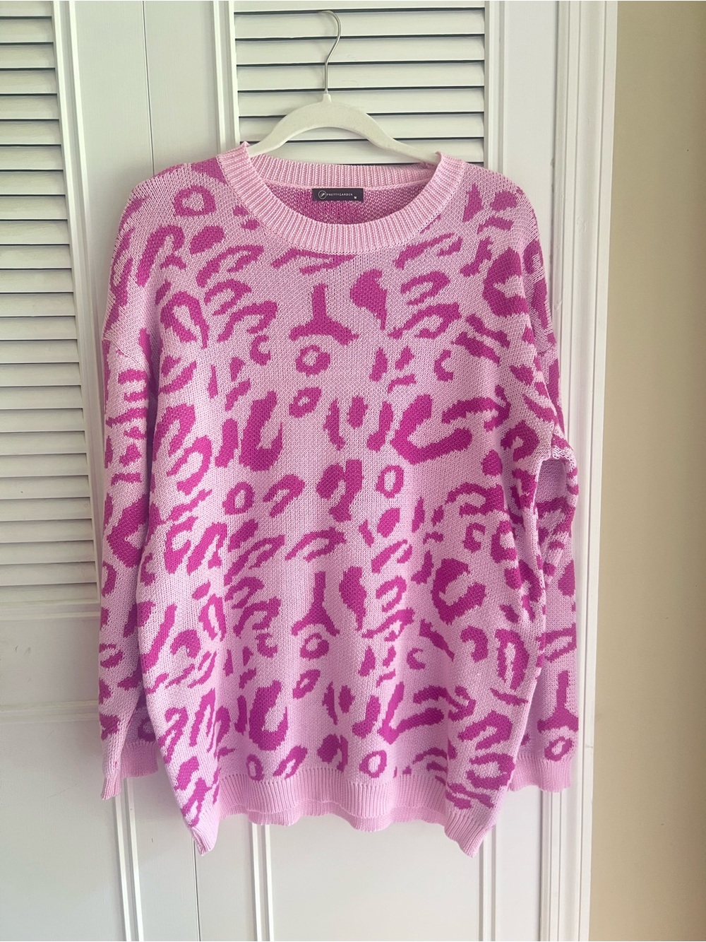 Comfy Pink and Purple Cheetah Print Oversized Preppy Crewneck Sweater